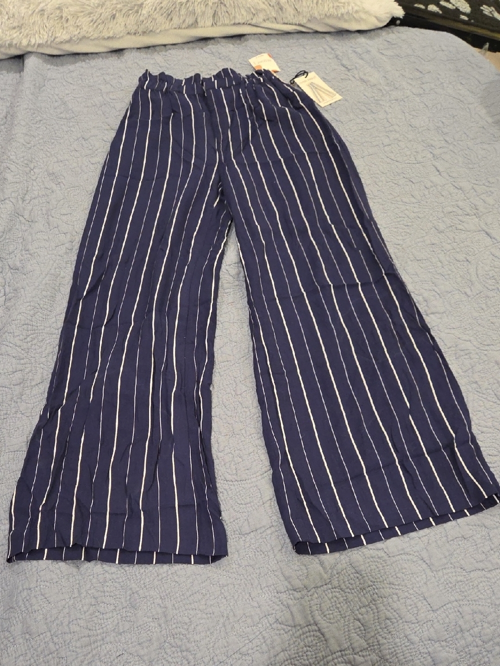 Forever 21 Navy Blue White Striped Wide Leg Palazzo Pants Size S, New With Tags!